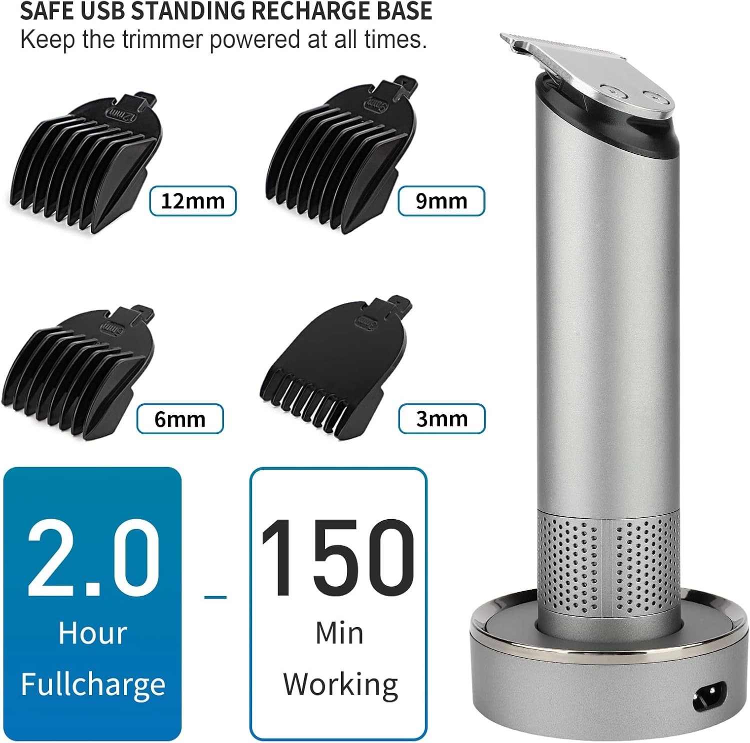 Cordless Electric Beard Trimmer - 150 Minutes Battery & Complete Grooming Kit