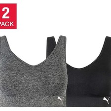  Puma Women's Seamless Sports Bra - 2 Pack Black/Grey - No Boxes - LARGE