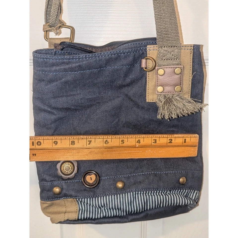 Chala Patch Crossbody Messenger Bag Denim Navy Blue METAL SLIM CAT gift Small - Image 4 of 4