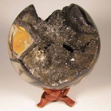 Esfera de Piedra Dragón SEPTARIO Hueca de 4" con Soporte - Madagascar - 102 mm - 2,3 lb.