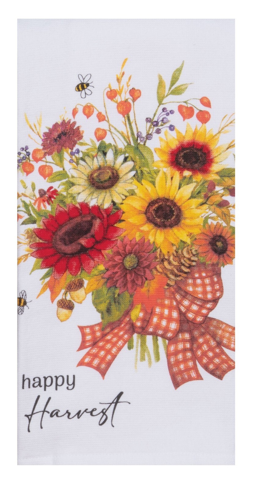 Set of 2 Harvest Sunflower HAPPY HARVEST Terry Kitchen Towels by Kay Dee Designs