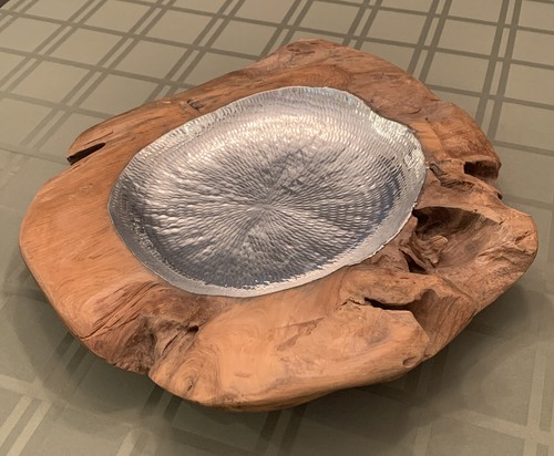 19" Custom Made Natural Wood With Aluminum Centerpiece Bowl by Dimond Home MINT! - Picture 5 of 12