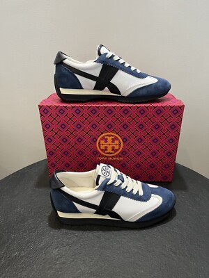 NIB $238 Tory Burch Hank Sneakers Snow White / Bright Navy