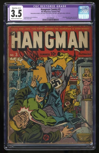 Hangman (1942) #3 CGC VG- 3.5 (Restored) Nazi Bondage Cover! MLJ 1942