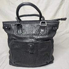 Cole Haan Handbag Distressed  Black Leather Tote Large Shoulder Bag School Work