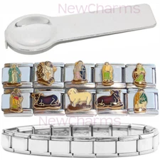10 Nativity Italian Charms Tool Starter Bracelet Holiday Christmas Manger MIX105
