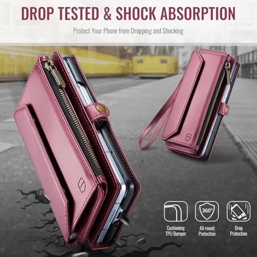 Funda Cartera Bandolera Compatible con Samsung Galaxy Z Plegable 6 Rojo Vino - Imagen 7 de 7