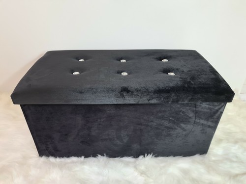 Soft Velvet Folding Ottoman Storage Box Footstool with Diamante – 2 Sizes - Picture 47 of 94