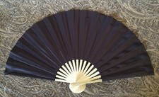 Vietnamese Handmade Folding Hand Fan 14" Nylon on Bamboo Very Dark Brown