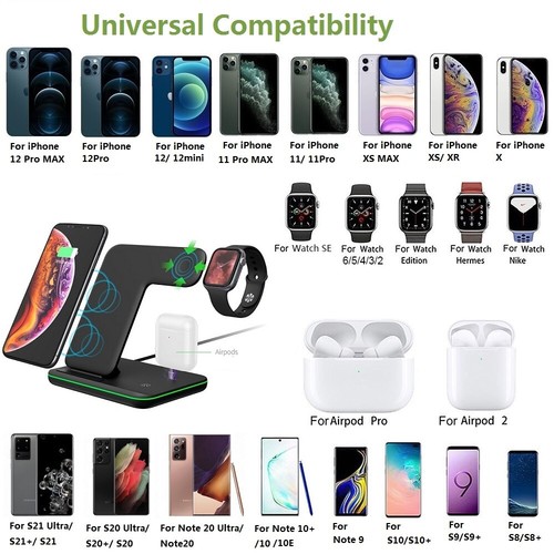 3in1 Wireless Charger Station For Apple Watch Air Pods iPhone 14 Pro 13 12 11 XS - Zdjęcie 6 z 14