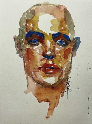Original Unikat Figurative Portrait Watercolour Porträt Aquarell Gemälde Bild