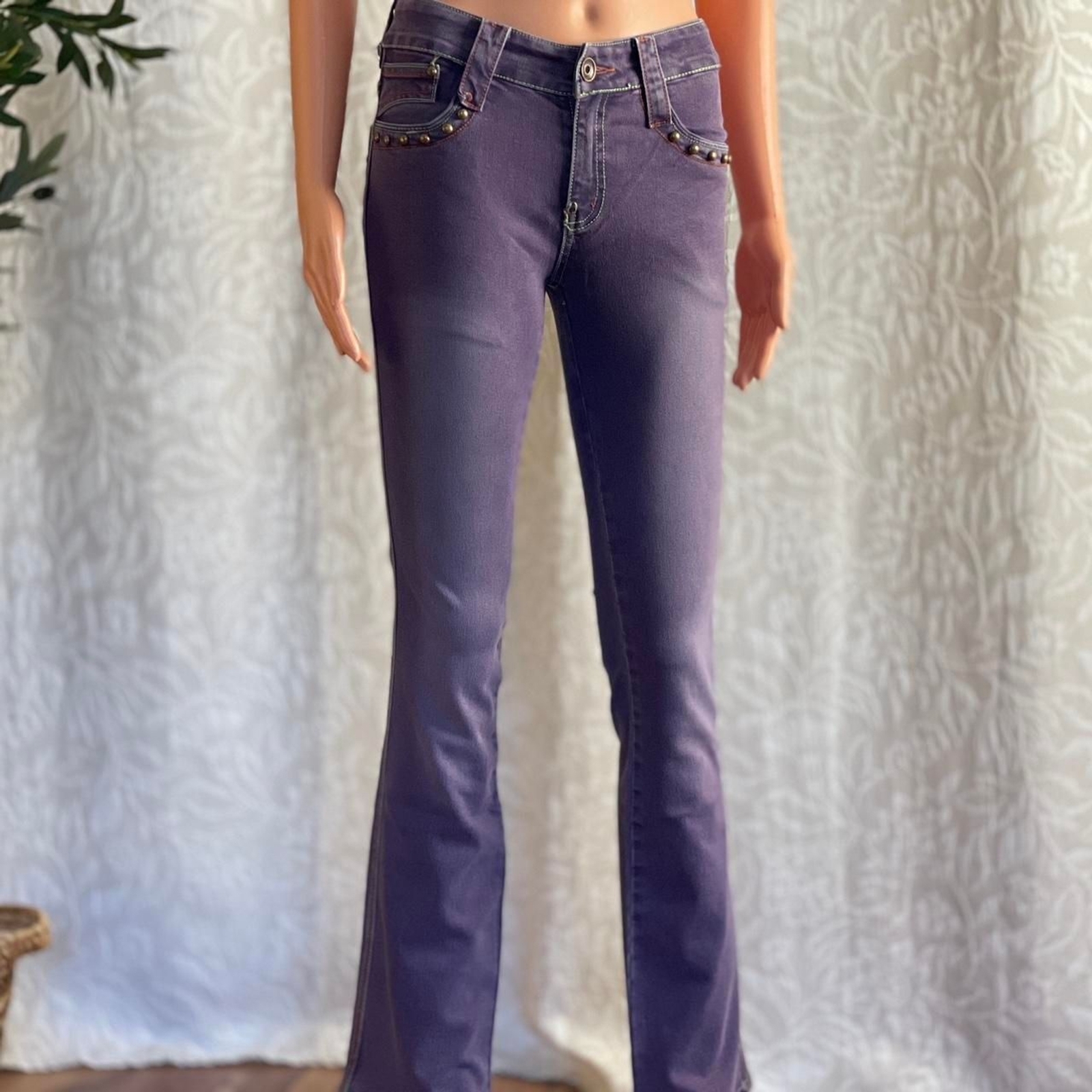 Y2K Purple Flare Jeans with Studs Coastal Cowgirl Style NWT Size 28 XXS Fit