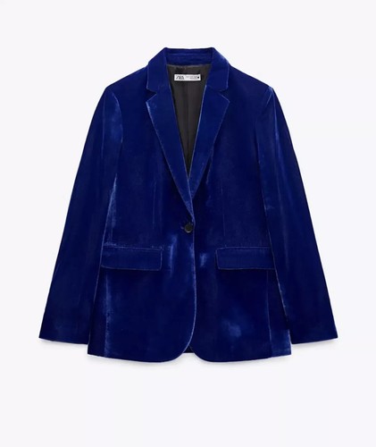 ZARA INK BLUE VELVET BLAZER JACKET WITH POCKETS SIZE M Ref 2731/322 - Picture 22 of 22