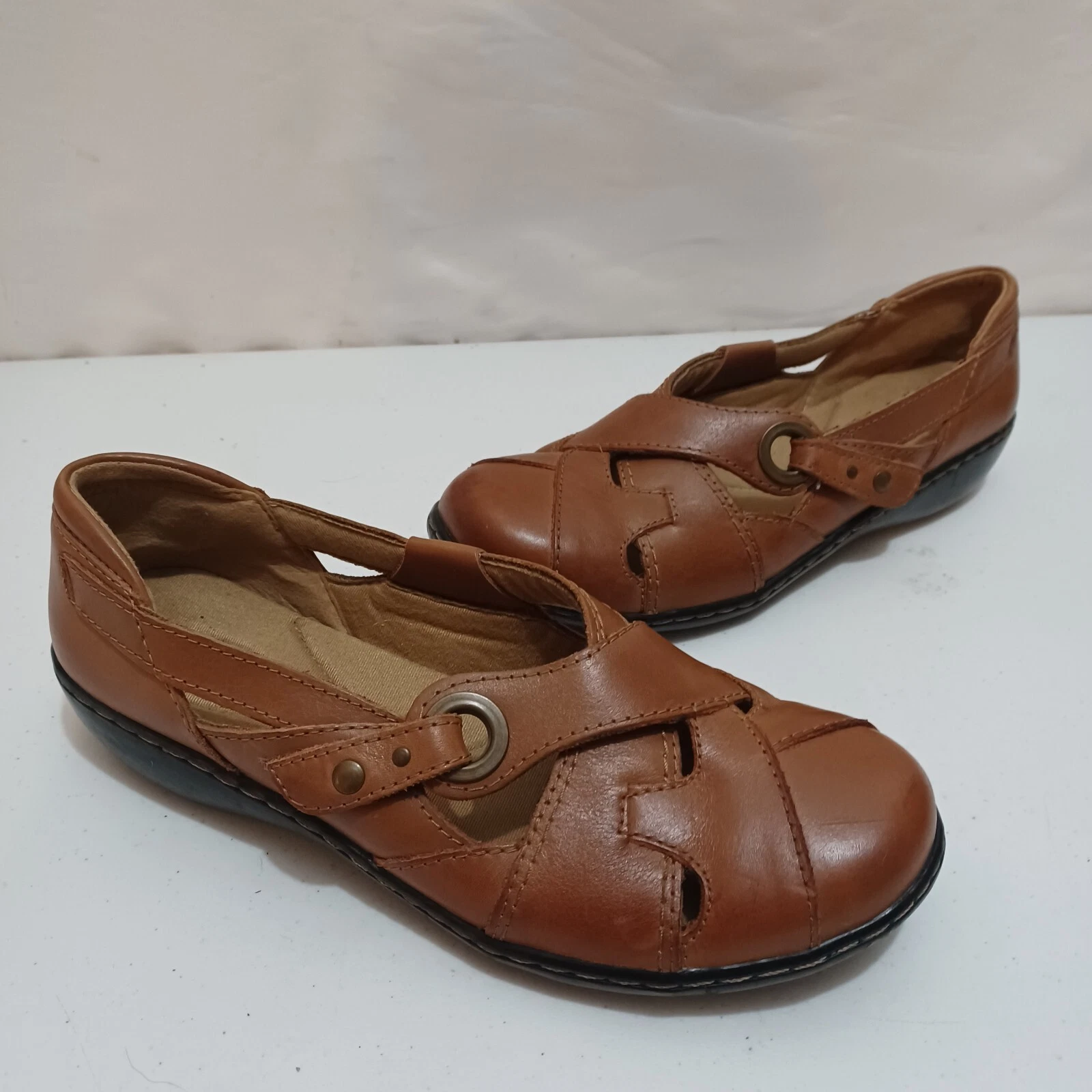 clarks tessuto marrone mary jane ballerine donna 8 5M cinturino con gancio e passante