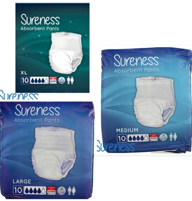 40 Sureness Absorbent Pants Incontinence for Men/Women Medium or Large Pads XL 40 Sureness Absorbent Pants Incontinence for Men/Women Medium or Large Pads XL