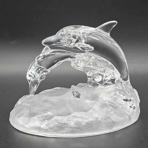 Cristal d'Arques 24% Crystal Dolphin Mom & Baby Figurine Glass Paperweight