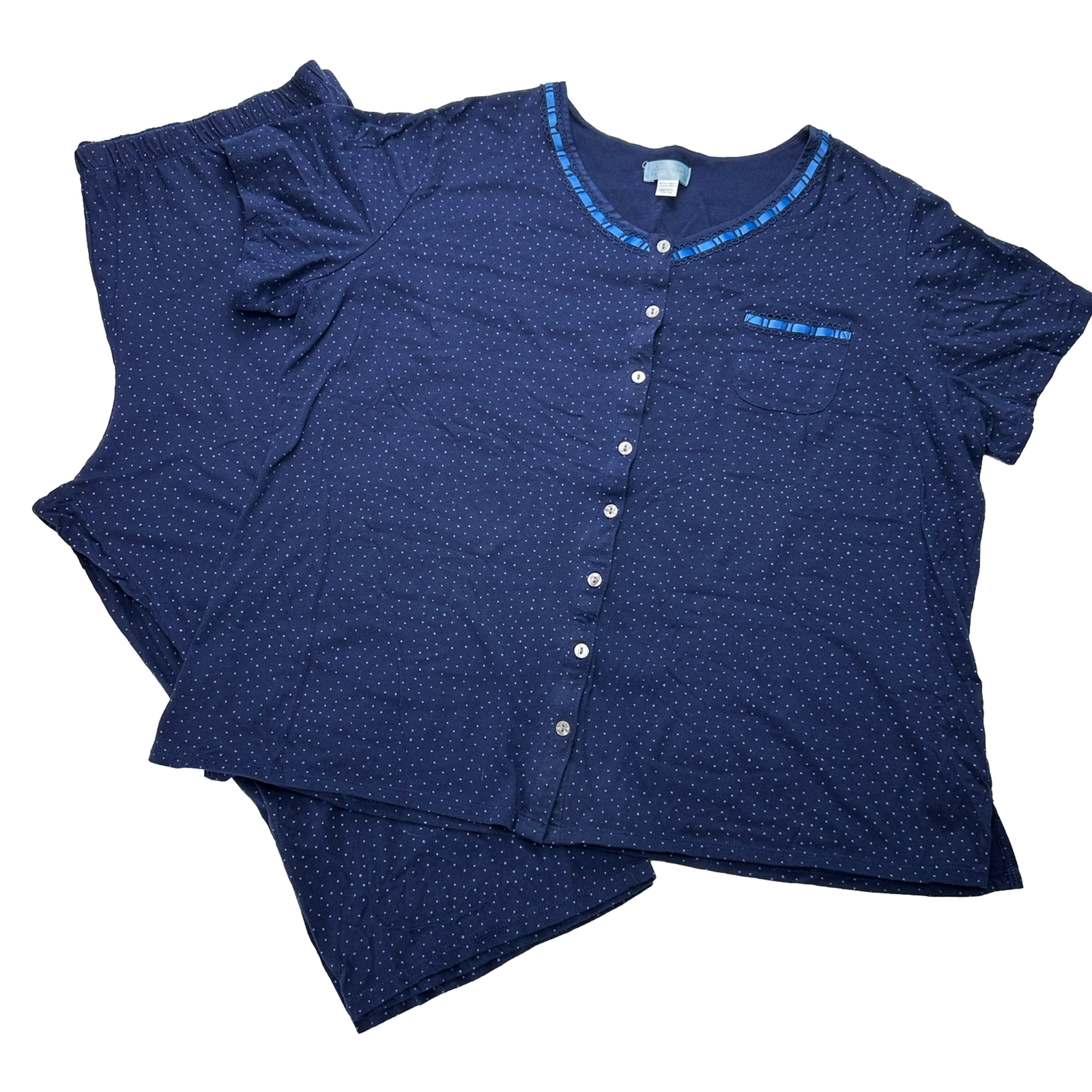 Celestial Dreams Pajama Set Womens 2X Navy Floral Polka Dot Shirt Capri