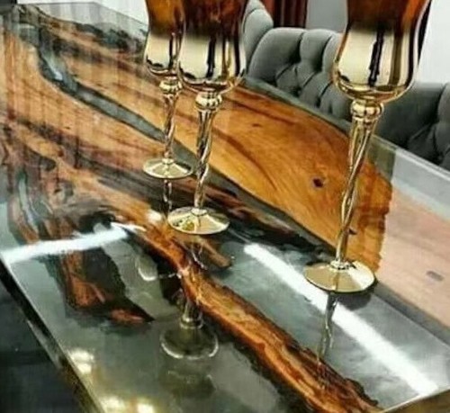 Clear Epoxy Resin Walnut Wooden Table Countertop Desk Luxurious Furniture Decors - Picture 6 of 9
