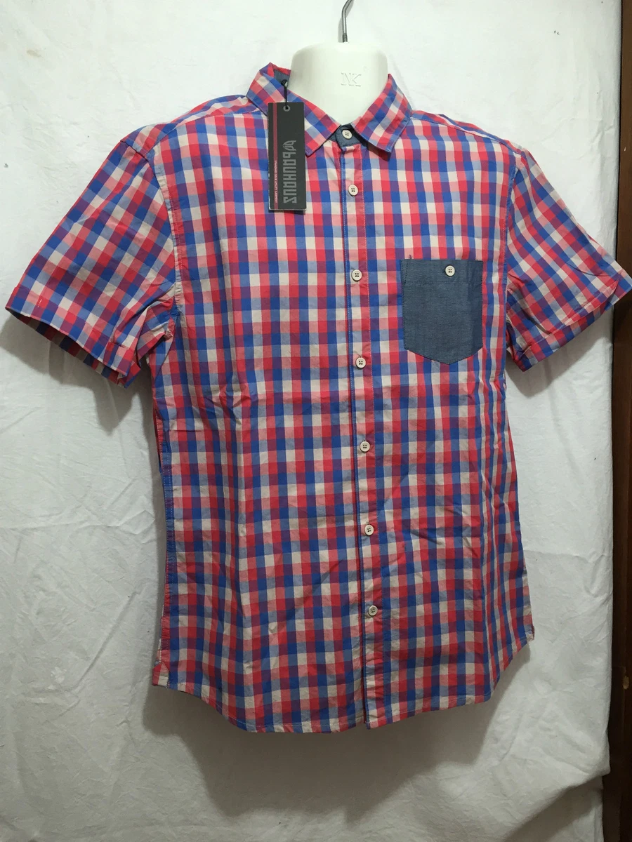 BNWT Mens Sz M Myer Bauhaus Blue Red Check Short Sleeve Cotton
