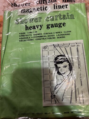 Vintage Violet Mills Lime Green Magnetic Shower Curtain Vinyl 70x71” NIP Read - Afbeelding 1 van 4
