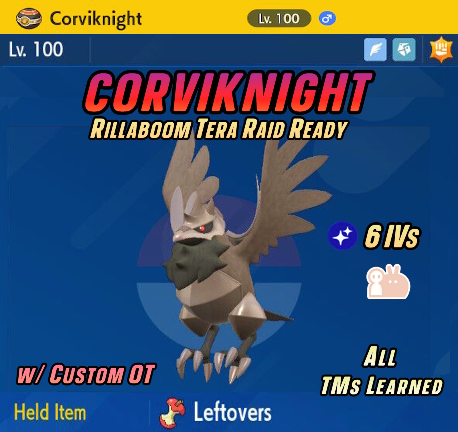 CORVIKNIGHT OHKO ⭐ Primarina Raid Ready • SHINY 6IV ⭐ Pokémon Escarlata y Violeta