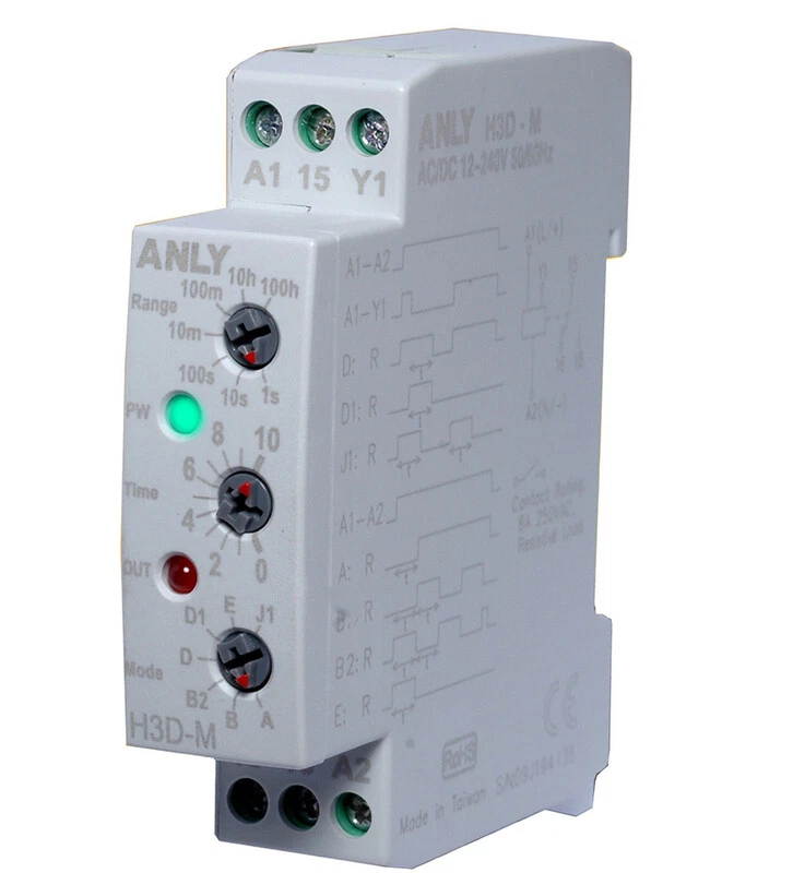 ANLY MULTIFUNKTIONALER TIMER 12-240V AC/DC DIN-HALTERUNG 17,5 mm