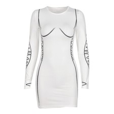 Spring/Summer Women Fashion Print Sexy Slim Round Neck Long Sleeves Dresses