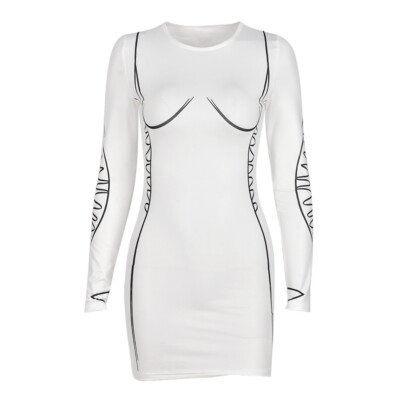 chinese dress ladies Rosetta Getty Long Sleeve Shirtdress White Printed Cotton Size 6 main image 1