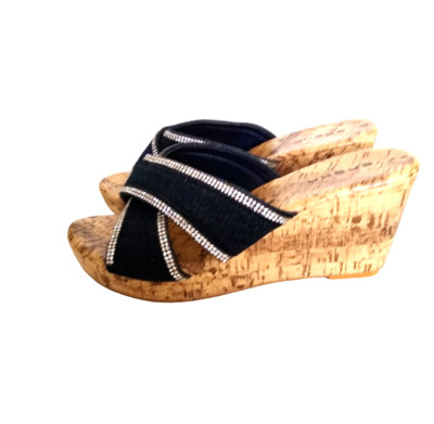 Sasha Fabiani Wedge Navy Sandals with sparkly straps  Size 6