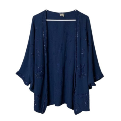 Anthropologie Akemi + kin blue beaded embroidered kimono top OS boho gypsy witch