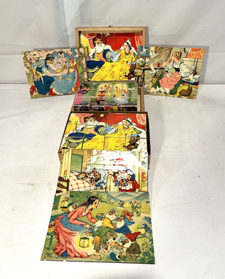 2 Vintage Eichhorn West Germany  6 Sided Block Fairy Tale Puzzles with Lithos