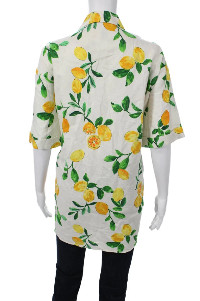 Túnica Zara Feminina Botão-Up Linho Branco-Algodão Manga Curta Gráfico Tamanho M - Imagem 3 de 4