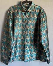 Barry Wang Drees Shirt Men 2XL Multicolor Paisley Silk Blend Tal Gold Button Up