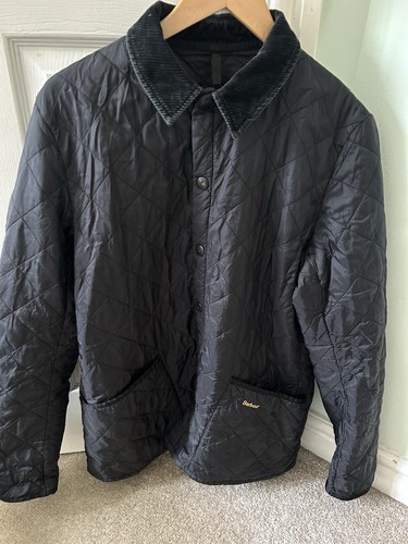 Barbour Men’s Heritage Liddesdale Quilted Jacket Black Size Large Cord Collar - Picture 1 of 6
