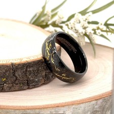 Polished 8mm Black Tungsten Ring Gold Flakes Inlay Brushed Finish Unisex Band