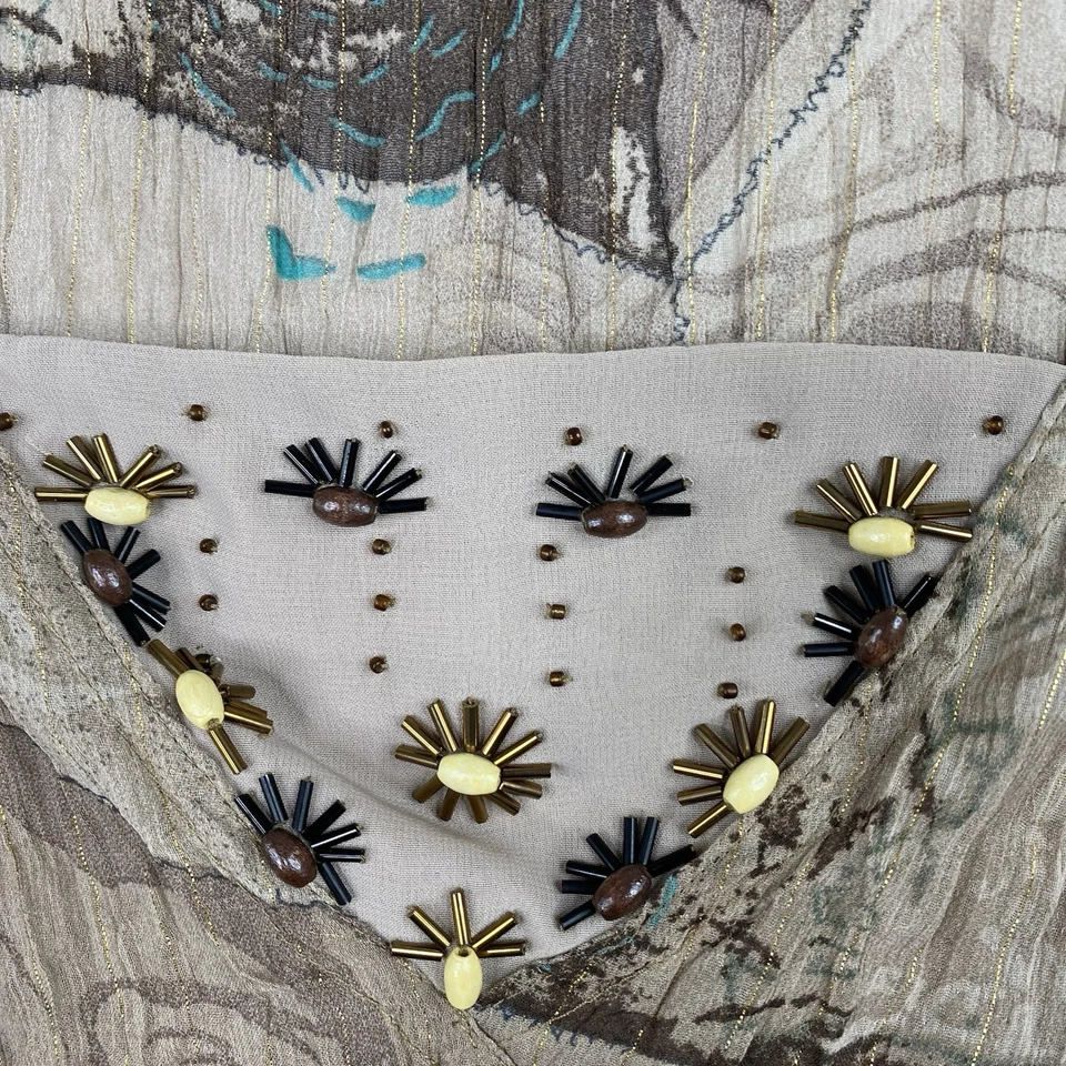 Vintage Kaelyn Max Top Sz L Brown Cinched Jewel Crinkle Fairycore Y2K 2000s - Image 4 of 4