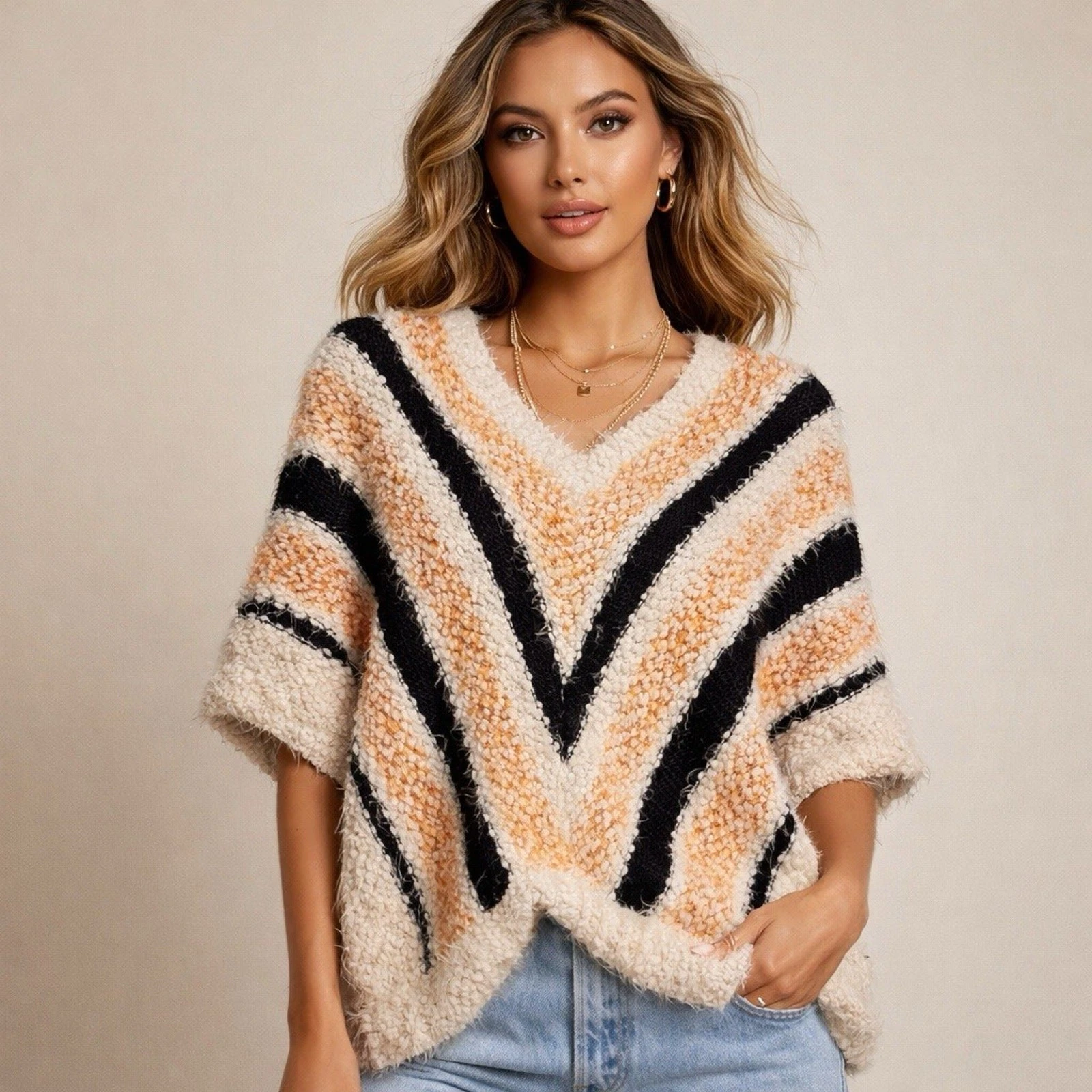 Love Spray Chunky Chevron Eyelash Poncho Sweater M/L
Opens in a new window or tab