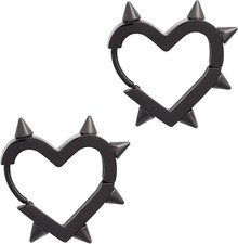 Huggie Hoop Spike Heart Earrings, Gothic Punk Grunge Emo Y2K Earrings, Goth Jewe