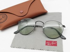 Good Condition Ray-Ban Sunglasses RB3447 Silver Light Green ROUND METAL Case
