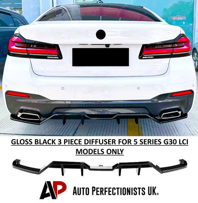 For BMW 5 Series G30 LCI M Sport Gloss Black Rear Valance Diffuser Body 2020-23