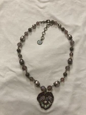 Sweet Romance Purple Pave Pansy and Pearls Necklace