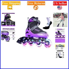 Adjustable Kids  Adults Inline Skates with Light Up Wheels, Purple