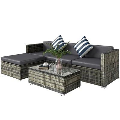 Outsunny 5 Pieces Rattan Sofa Set Wicker Sectional, Refurbished - Image 1 of 4