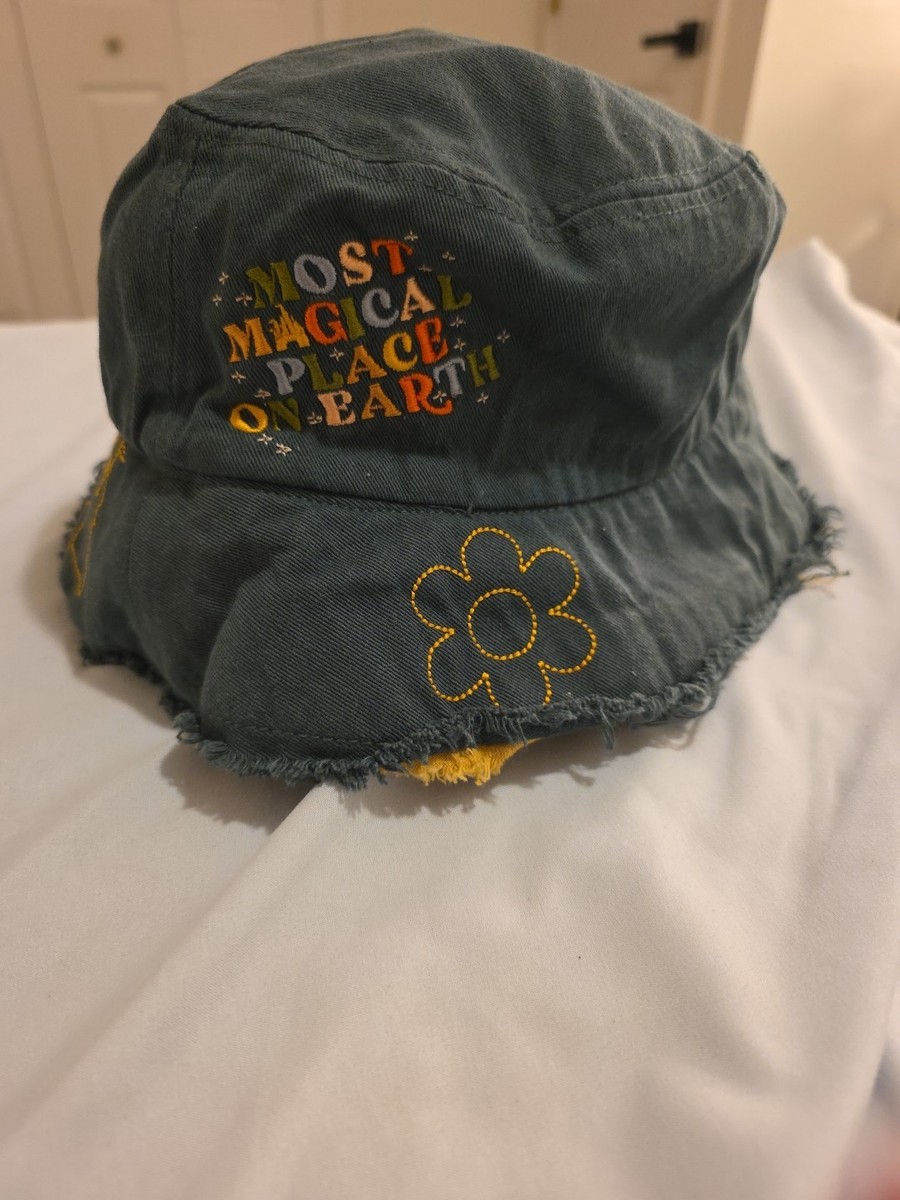 Vintage Disneyland Resort Reversible Bucket Hat Happiest Place on Earth Cap New Denim Floral “D” Baseball Cap for Adults available at  main image 3