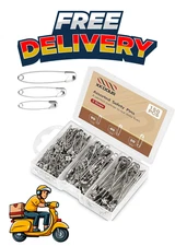 XKDOUS Safety Pins - 150 Pcs Assorted Sizes Silver Pins Bulk - Small & Large Hea