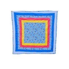 Mickey Mouse Baby Quilt 45" x 47" Handquilted Red Blue Yellow Vintage