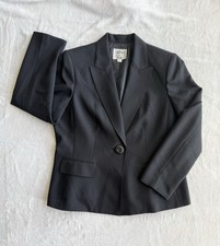 Le Suit Women s Black Herringbone One-Button Lined Blazer Notch Lapel 14