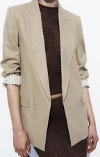 Zara Oversized Open Linen Blazer Color Beige Size S
