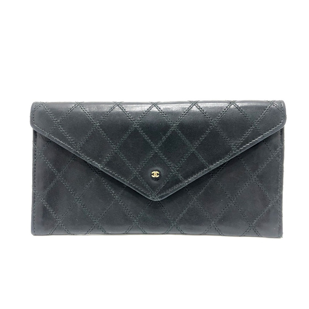 Chanel Black Lambskin Matelasse Long Flap Wallet