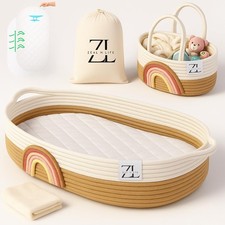 Baby Changing Basket with Waterproof Pad Diaper Caddy Organizer Blanket  Cotton